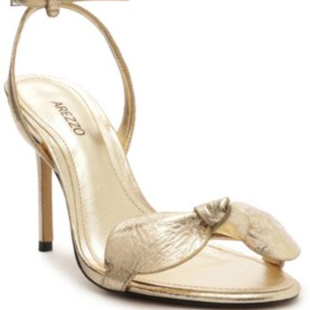 Arezzo Alaia Metallic Gold Bow Stiletto Sandals